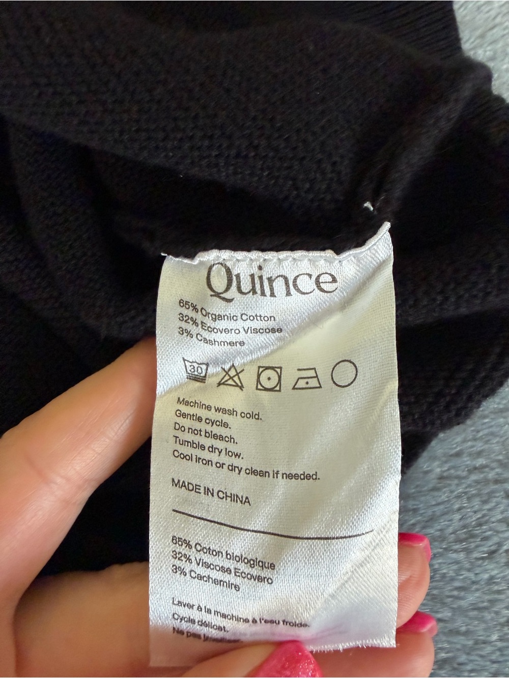 Quince Lightweight Cotton Cashmere Link-Stitch Black Dolman Sweater Size M - Picture 12 of 14